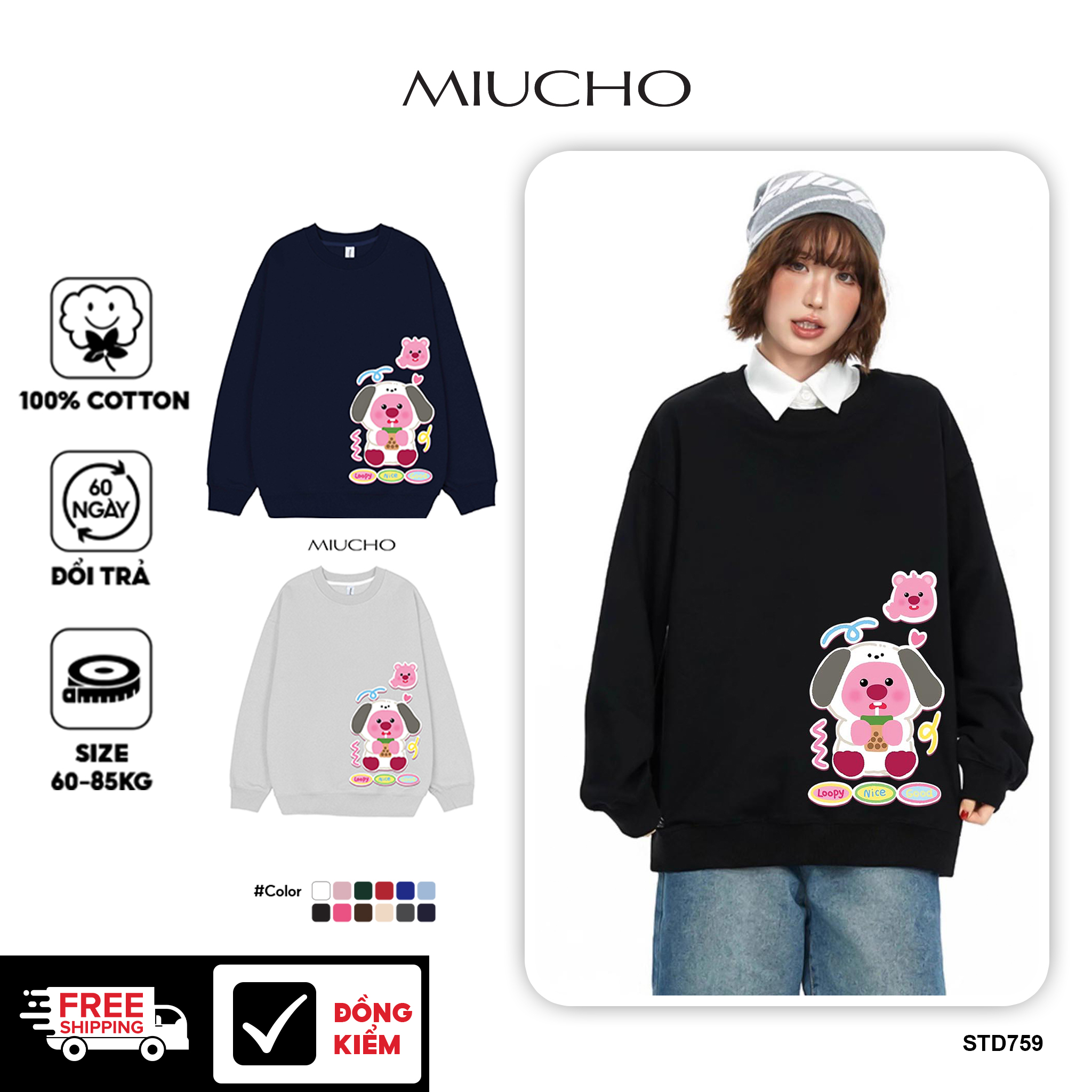 Áo sweater gấu Loopy unisex local brand STD759 Miucho chân cua in artwork