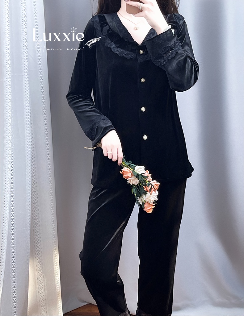 NHUNG38 Bộ ngủ nhung phối ren cổ lục_thumbnail_5