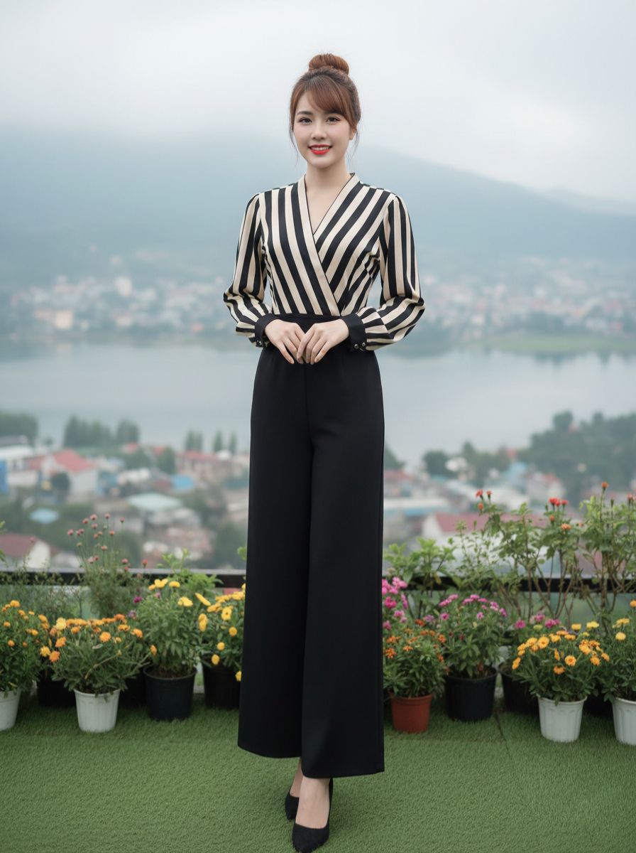 Jumpsuit tay dài thiết kế cổ V Phong cách thanh lịch_thumbnail_4