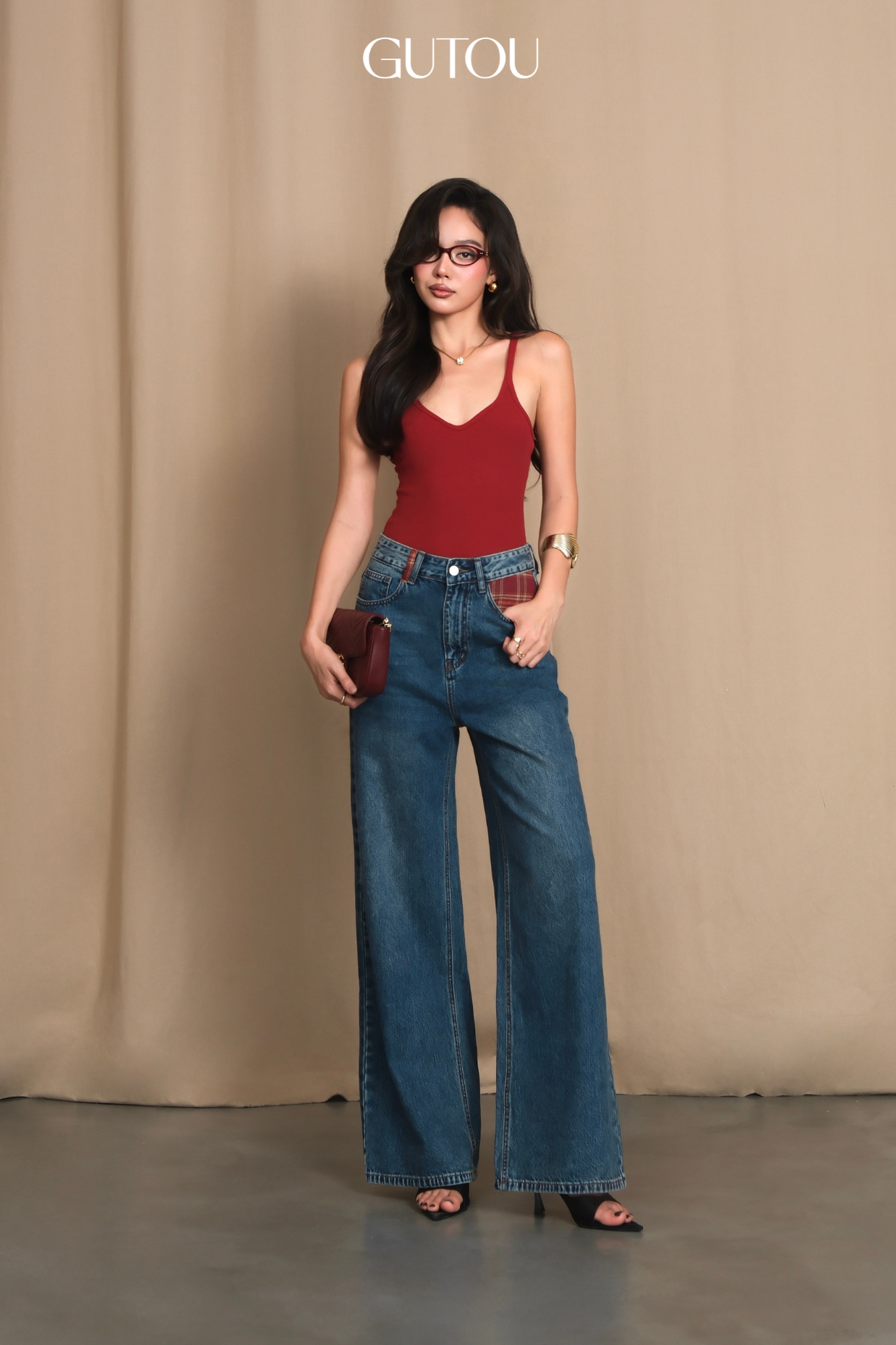 [ GUTOU ] Quần Jeans Suông The Preppy (Túi Caro)