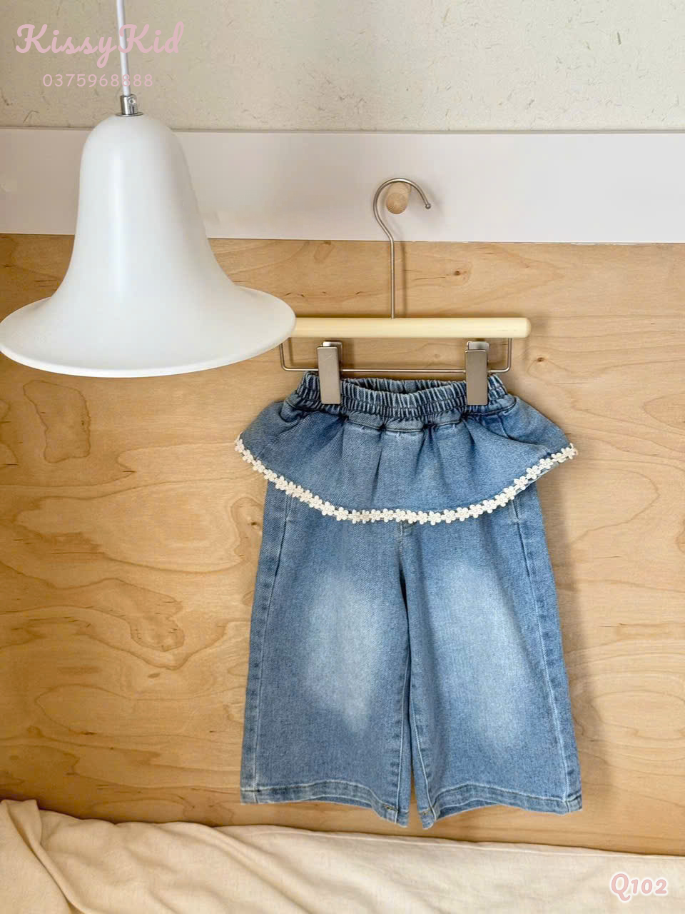 (Q102) Quần bò ống xuông cạp bèo viền ren Shigluer_thumbnail_0