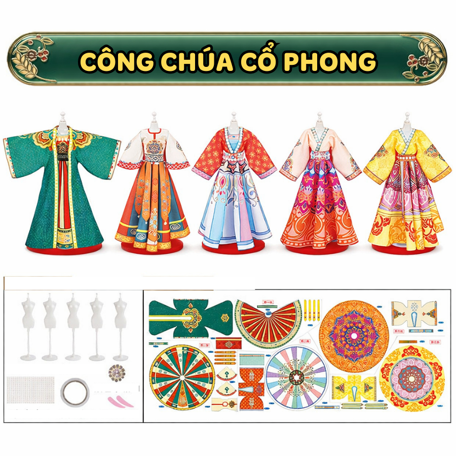 Bộ Đồ Chơi Thiết Kế Váy Công Chúa Cổ Phong 5 Mẫu, Lắp Ghép An Toàn, Có Manocanh Trưng Bày 357BD_thumbnail_3
