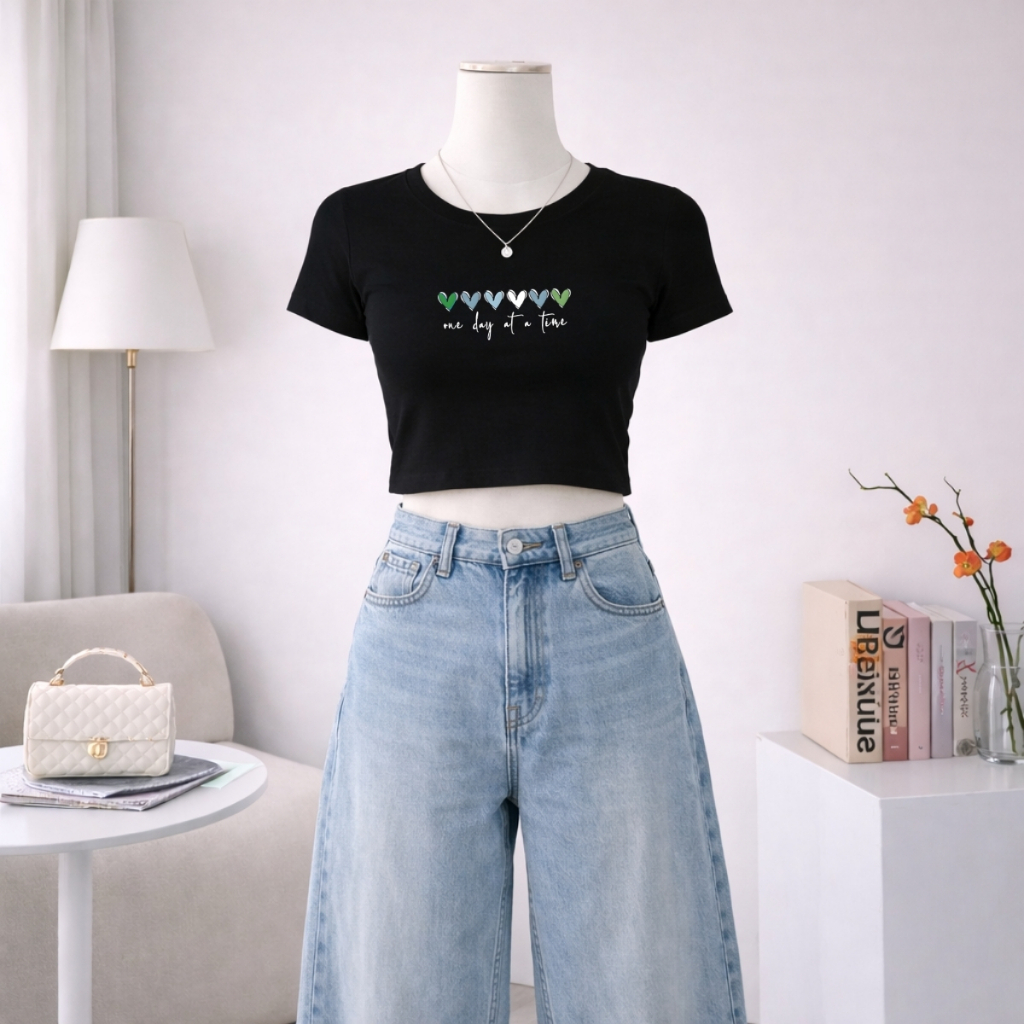 Áo croptop nữ hình 6 trái tim one day of a time dáng ôm chất thun cotton local brand WETEE - WC1158