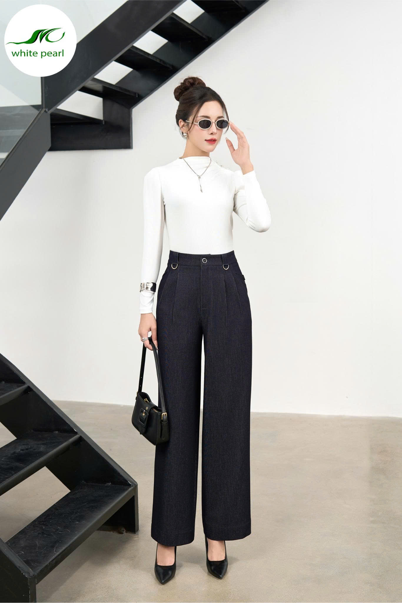 Quần suông bò đai D Thời Trang Công Sở Nữ Cao Cấp White Pearl