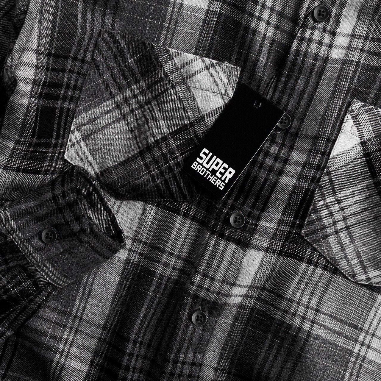 Áo Sơ Mi Super Brother FLANNEL Cotton Cá Sấu Logo Thêu Màu Xám_thumbnail_4