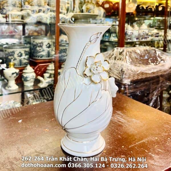 Lọ Hoa Sứ Liên Hoa Trắng – Cao 20cm1