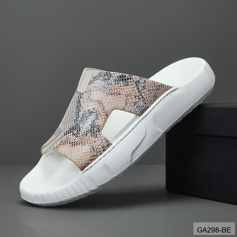 GA298 - Dép lê nam da thật thoáng khí, đế cao su êm ái, phong cách thường ngày dễ phối đồ