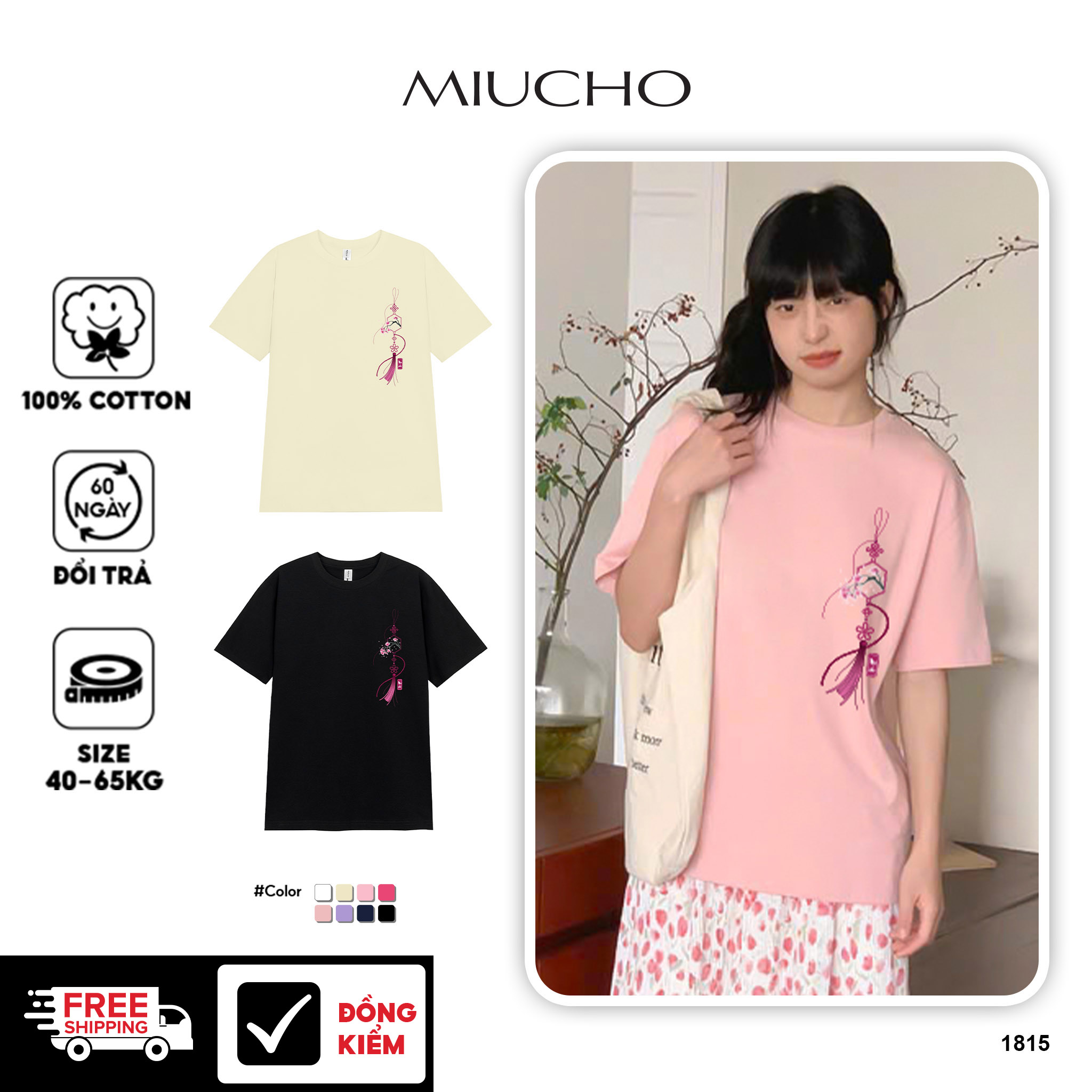 Áo thun nữ tết form vừa regular vải cotton 4c thoáng mát 1815 Miucho in basic