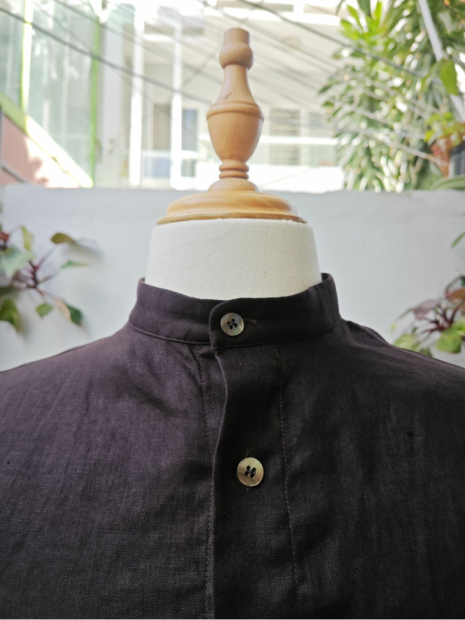 Sơ mi 100% linen tay ngắn cổ Trụ - cổ Tàu_thumbnail_2