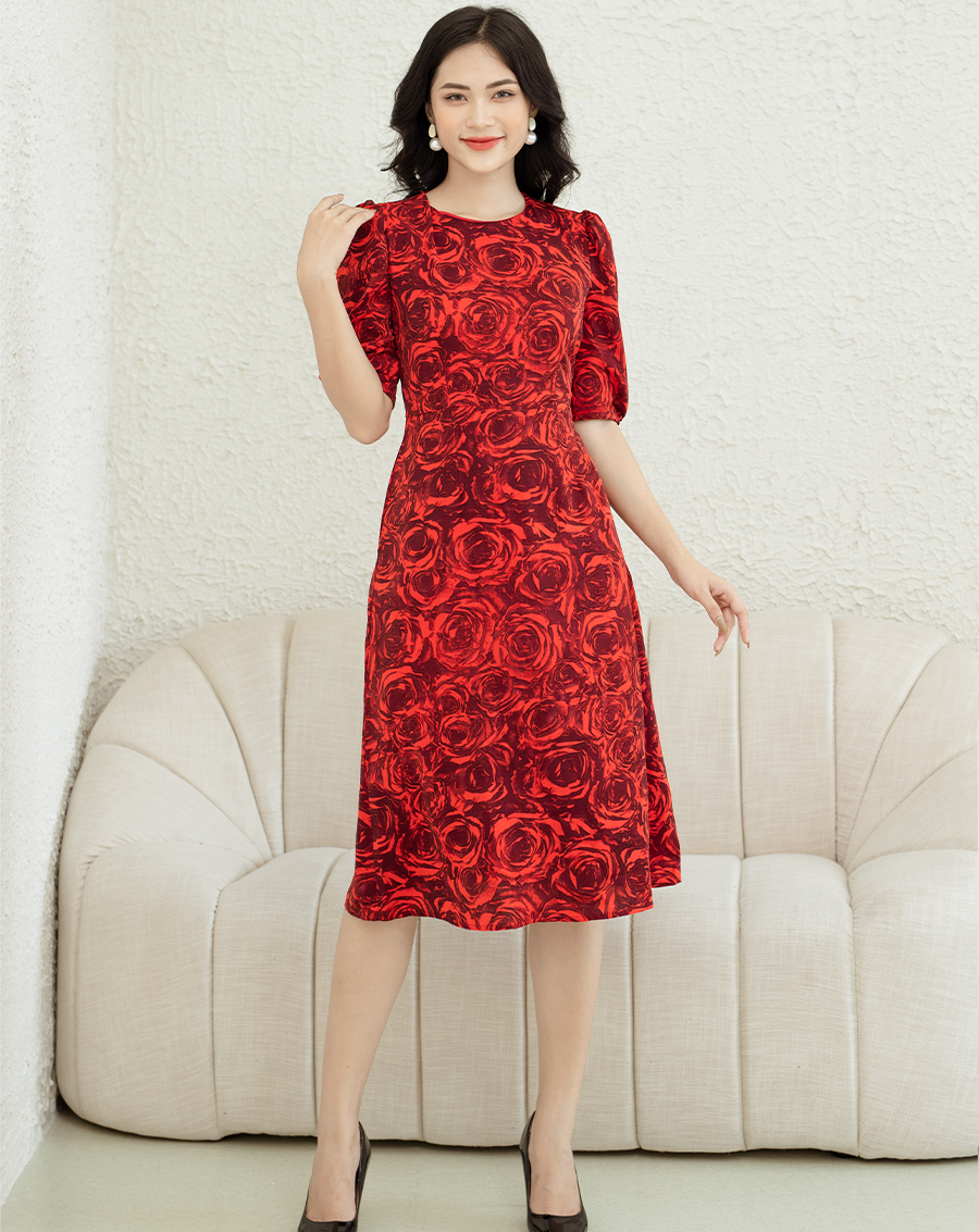 Đầm chữ A hoạ tiết tay bồng_thumbnail_3