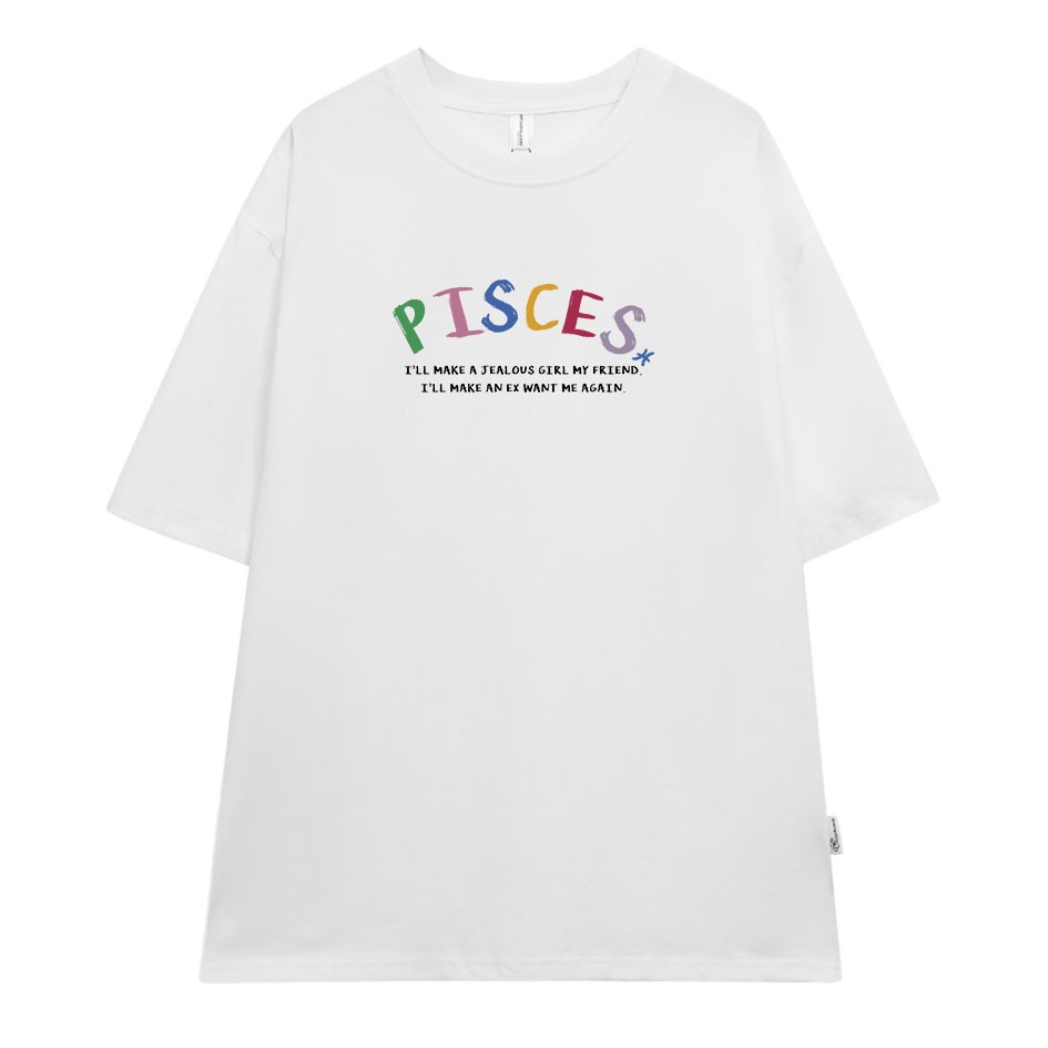 Áo thun nữ form rộng ATD371 cung hoàng đạo Song Ngư PISCES Miucho cotton cổ tròn in typography