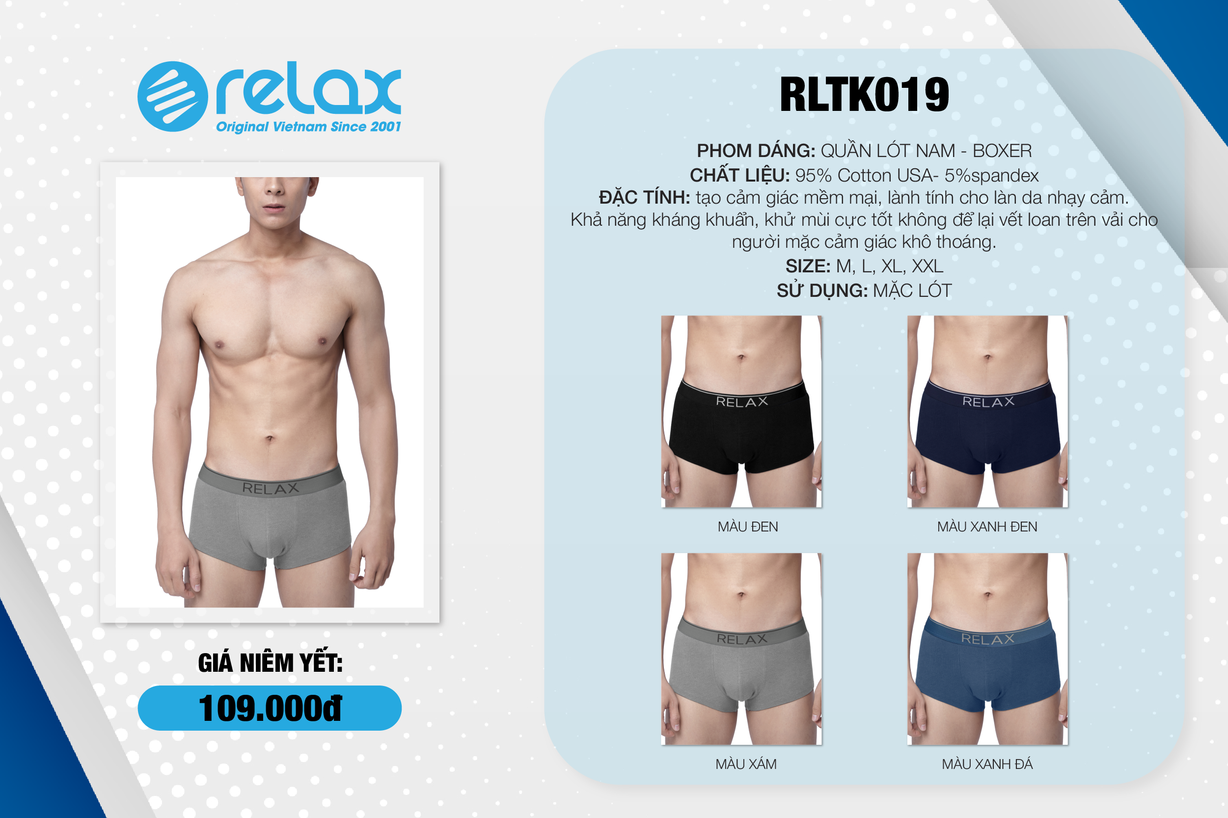 COMBO 5 QUẦN LÓT NAM BOXER RLTK019