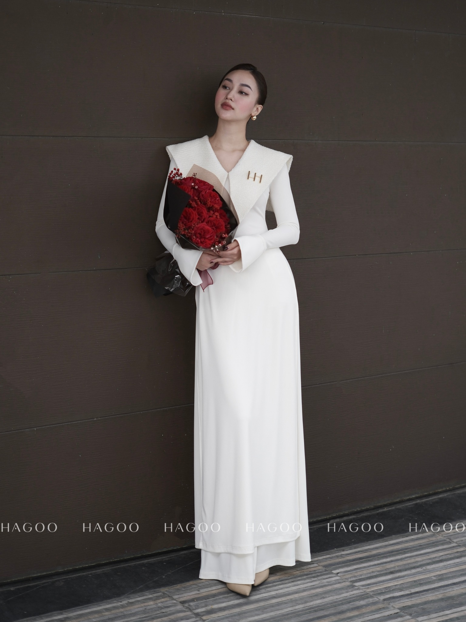 Set áo dài cổ V phối dạ tweet_thumbnail_8