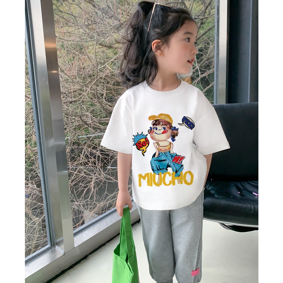 Áo thun cho bé gái hoạt hình form rộng AED1113 Miucho Kid tay ngắn cổ tròn in mix_thumbnail_6