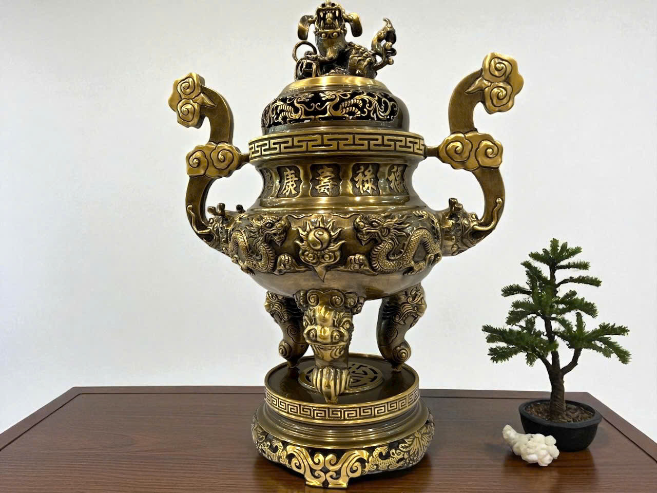 Bộ ngũ sự rồng đúc đồng vàng màu giả cổ cao 70cm _thumbnail_5