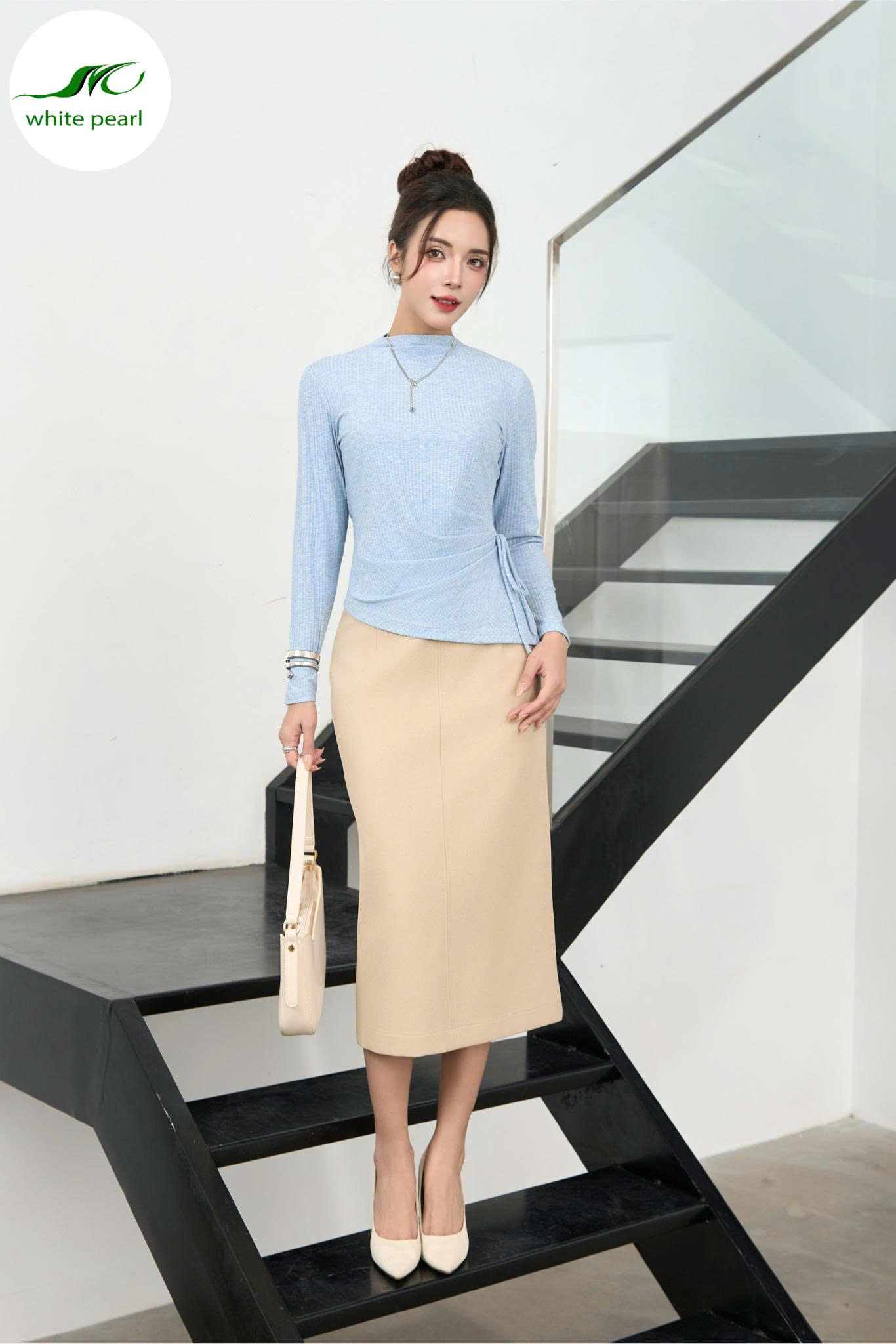 Áo thun dún eo Thời Trang Công Sở Nữ White Pearl