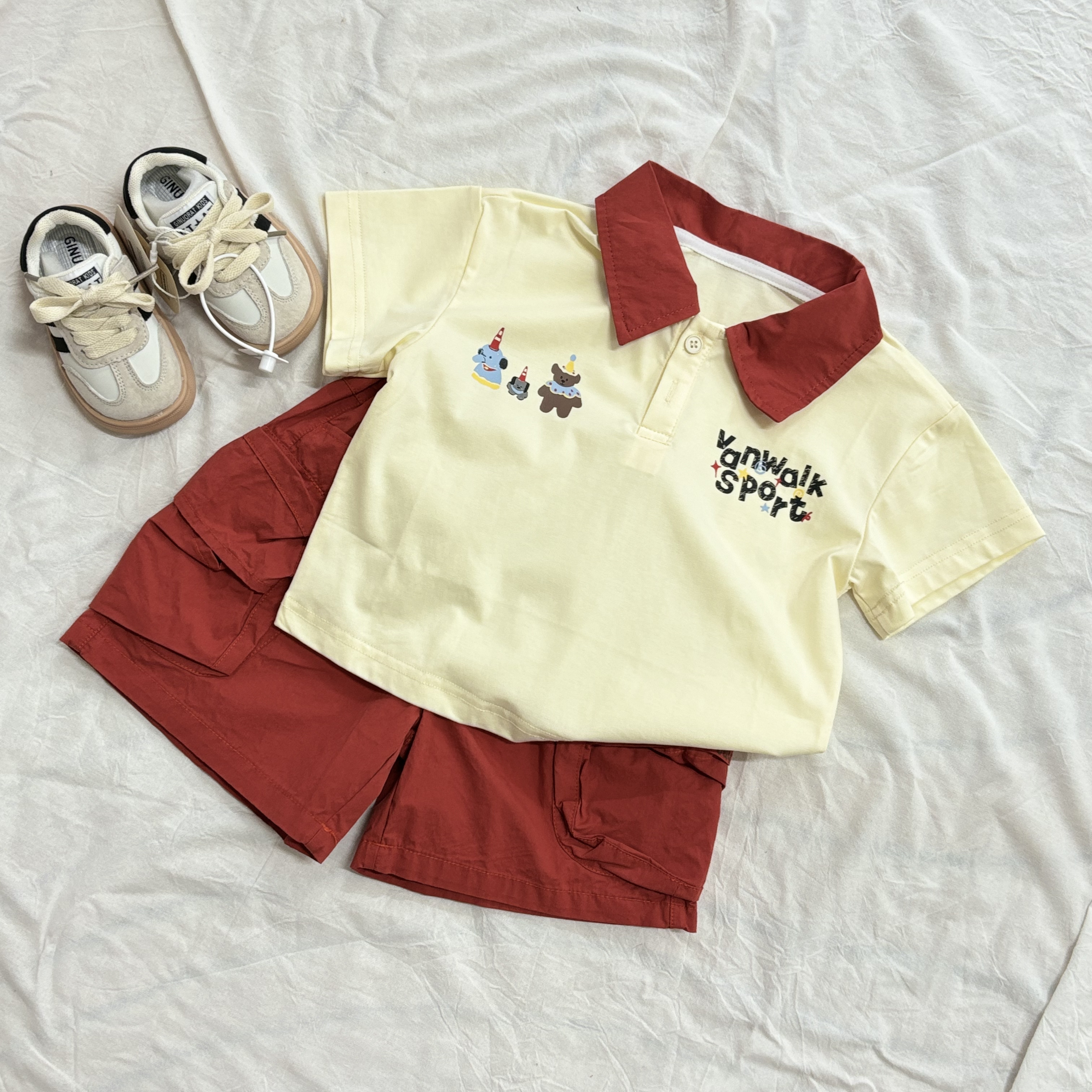 (A28)  Áo thun cổ bẻ màu kem thời trang bé trai hè 2025 QCCC_thumbnail_1