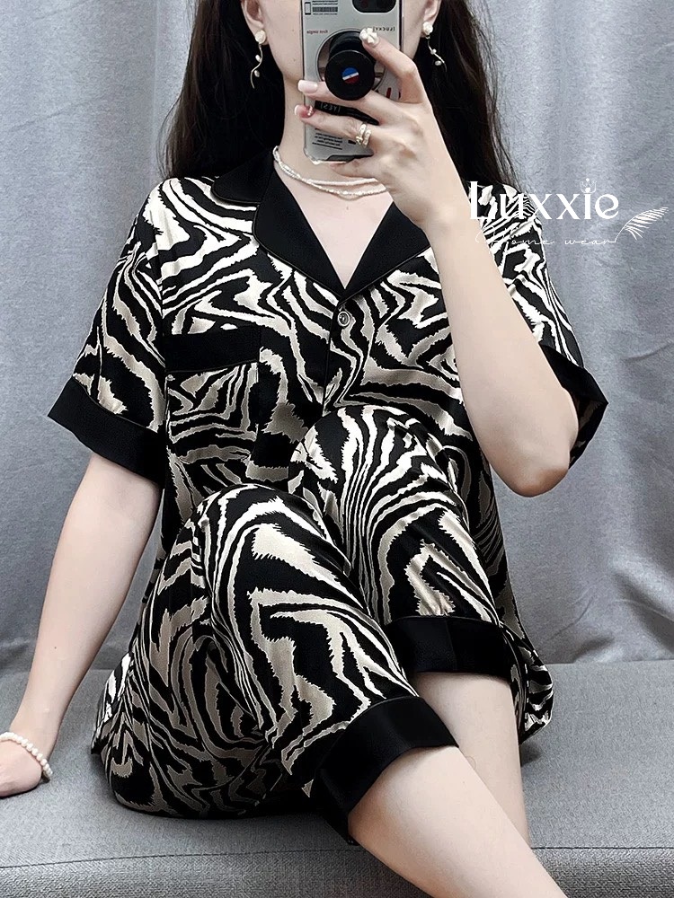 N42B Pijama Lụa nâu vằn cộc tay QCCC