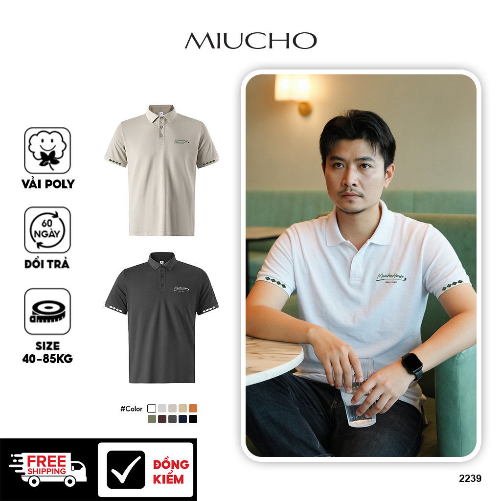 Áo polo nam big size form vừa 2239 Miucho Iconic vải cá sấu polyester co giãn thoáng mát in mix
