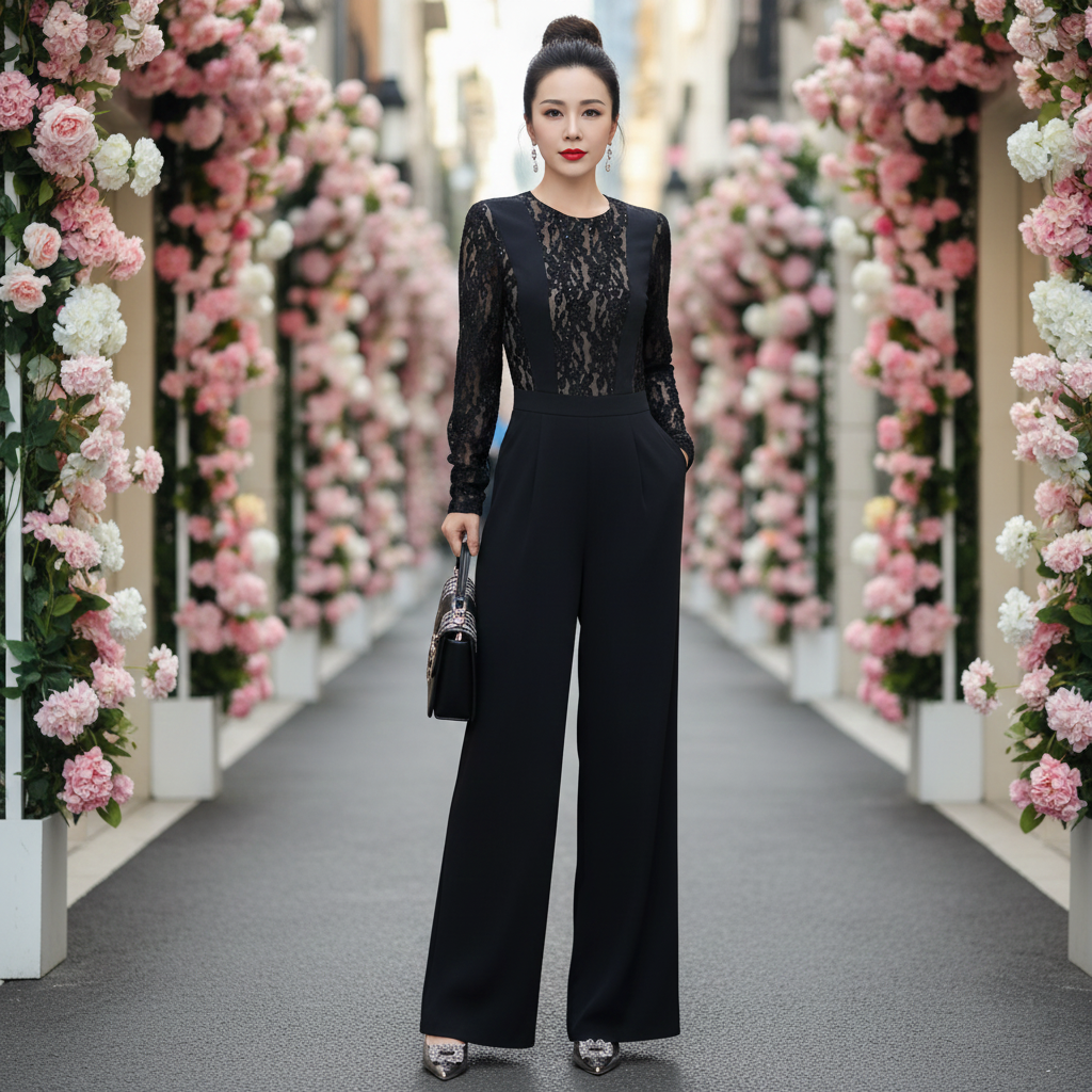 Jumpsuit thiết kế phối ren tay dài phong cách_thumbnail_3
