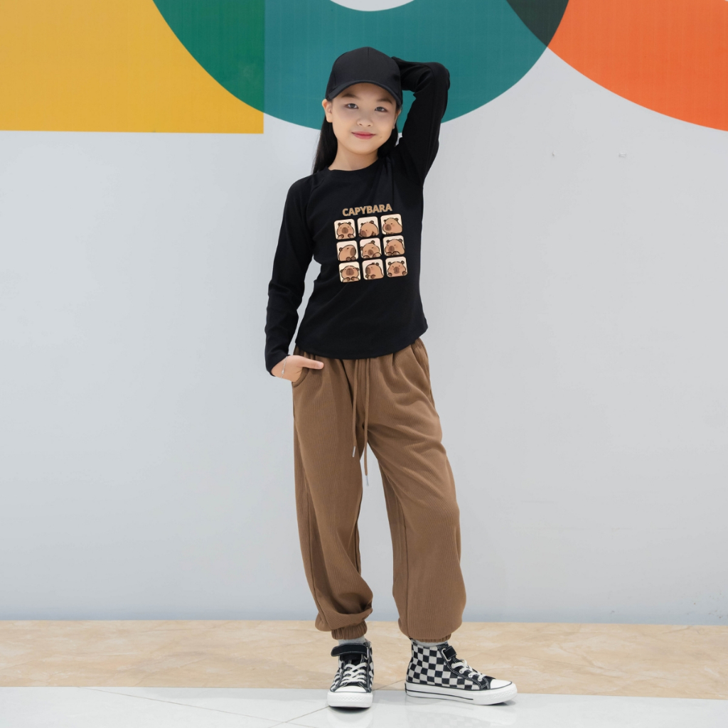 Đồ bộ dài tay bé gái chất liệu Thun Borip in hình BST Capybara - Loza Kids BA001_thumbnail_6