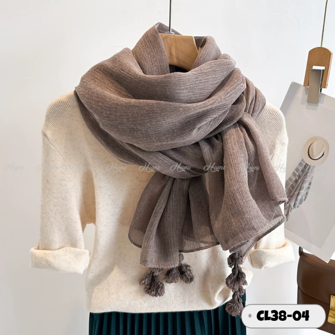 KHĂN CHOÀNG COTTON PHA LANH (CL38-04 Nâu Đất)