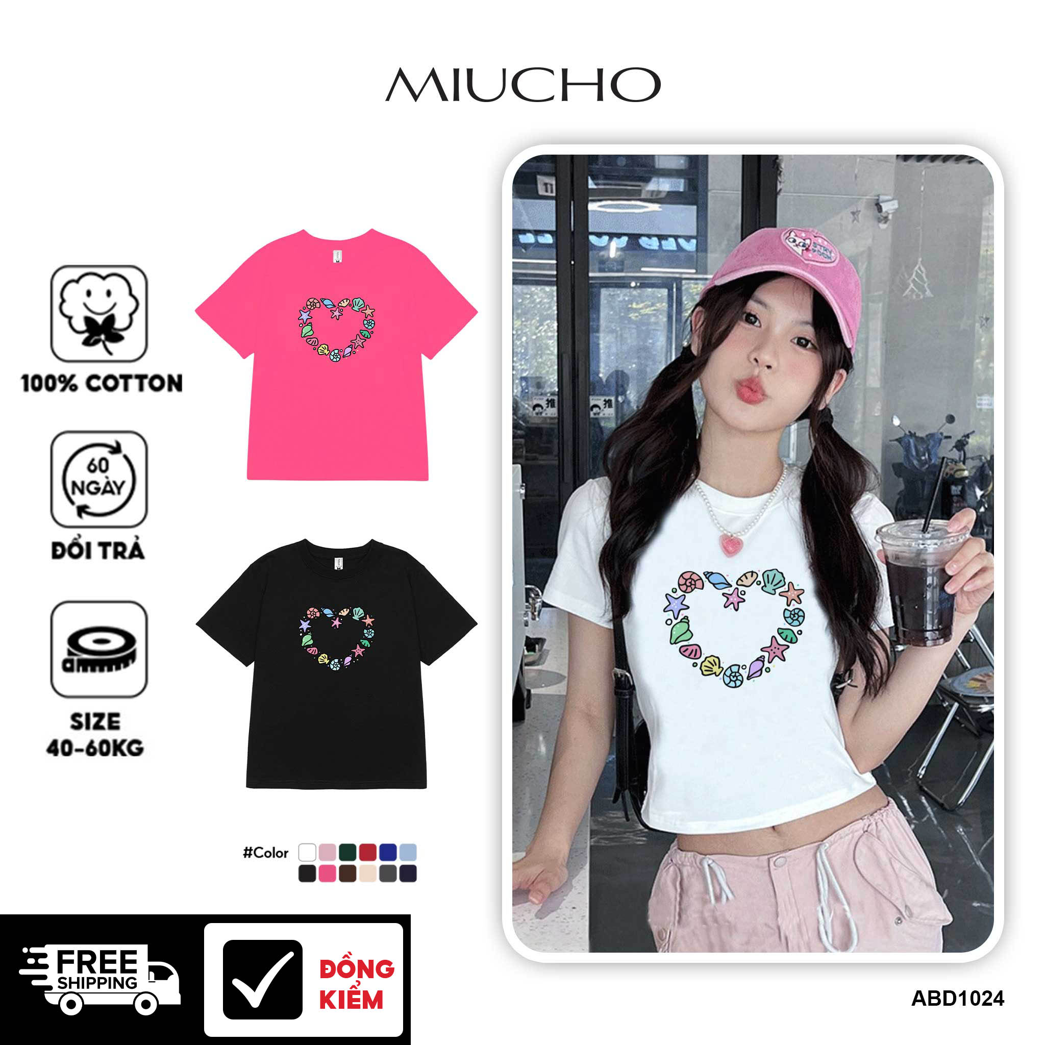 Áo thun baby tee mùa hè in trái tim xinh xắn ABD1024 Miucho tay ngắn Cổ tròn hotrend in artwork