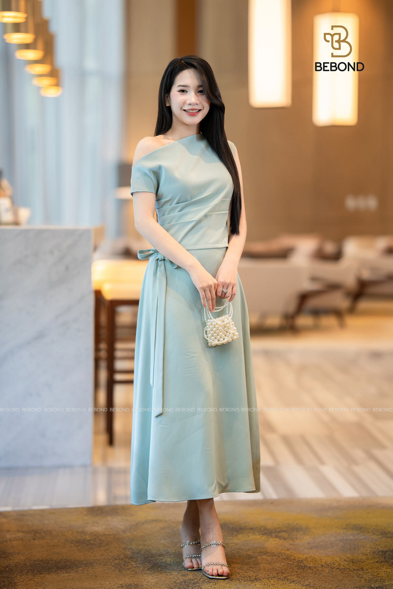 Áo trễ vai tay hến DELLA màu XANH_thumbnail_4