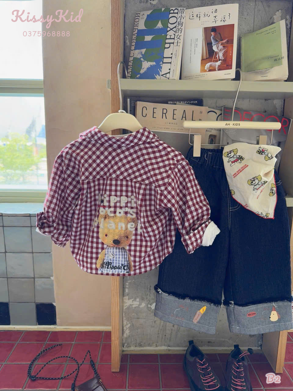 (B2) Áo sơ mi caro đỏ bé trai AHA