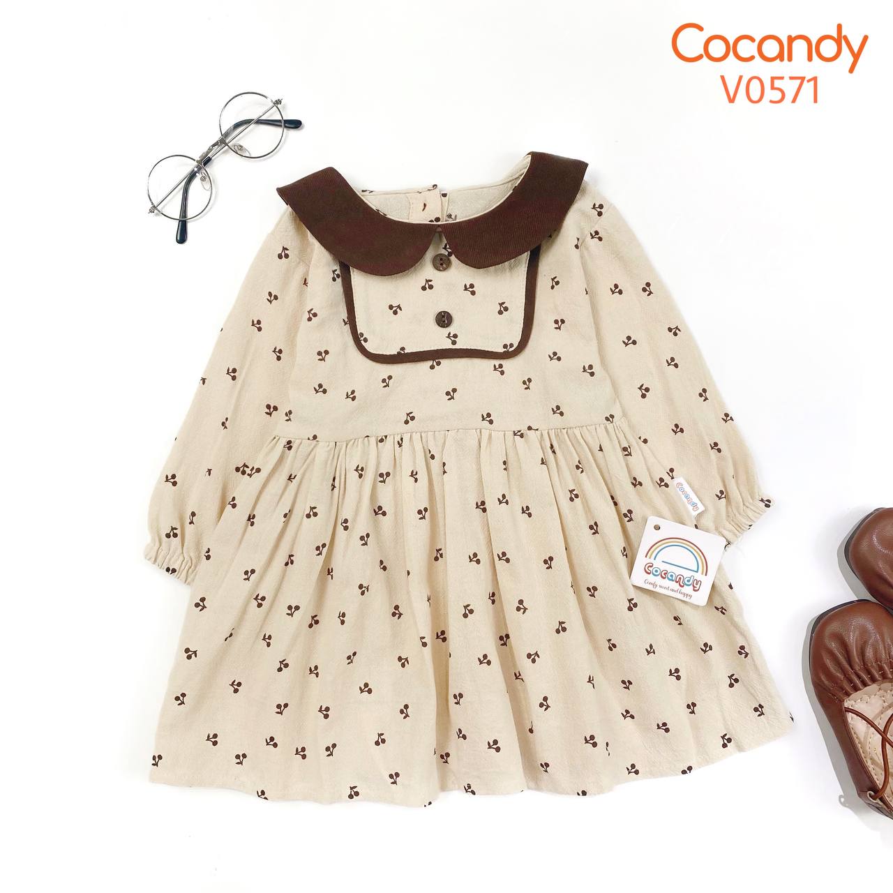 Váy dài BE cherry phối cổ NÂU_thumbnail_0