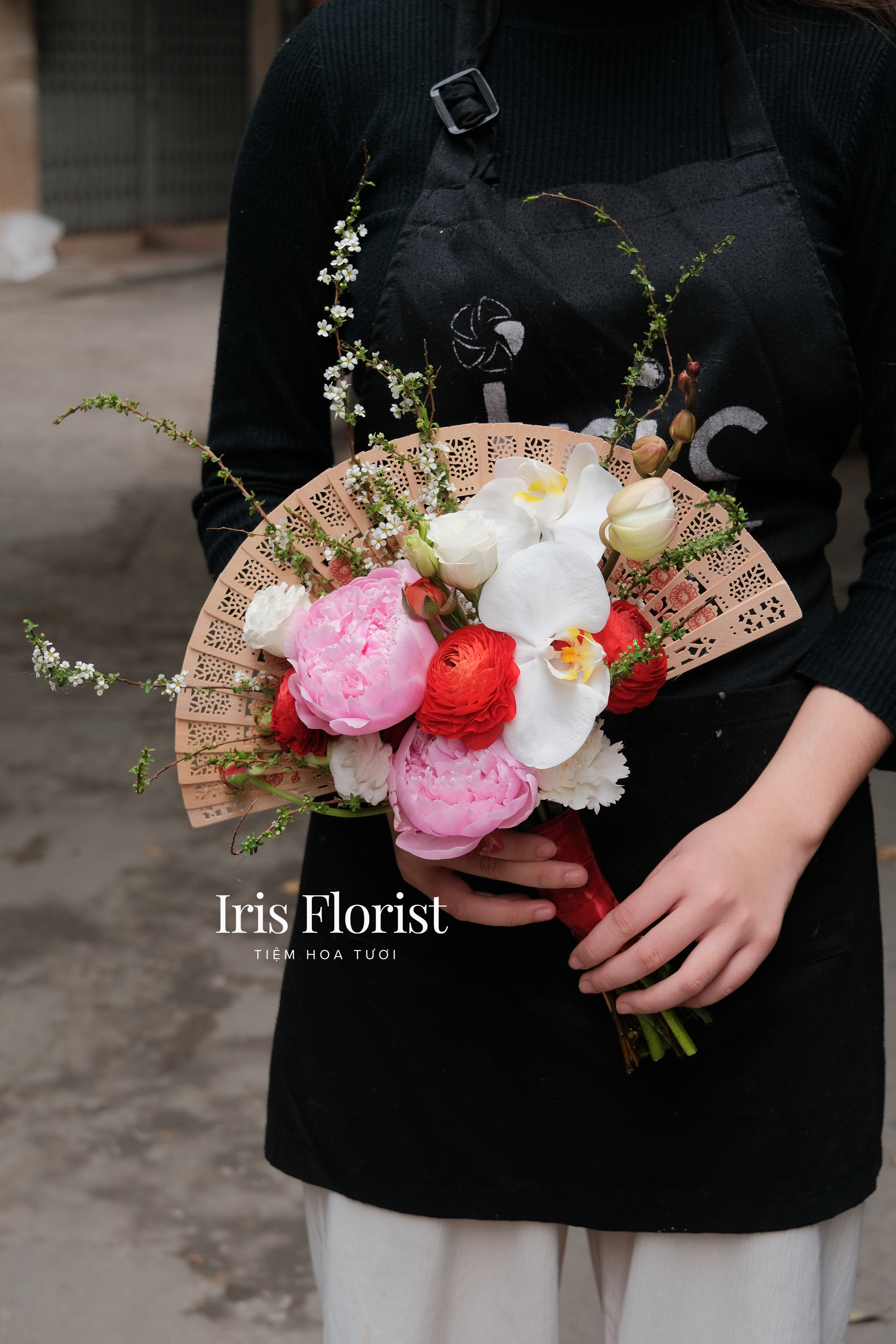 Quạt hoa Peony mix Lan Hồ điệp