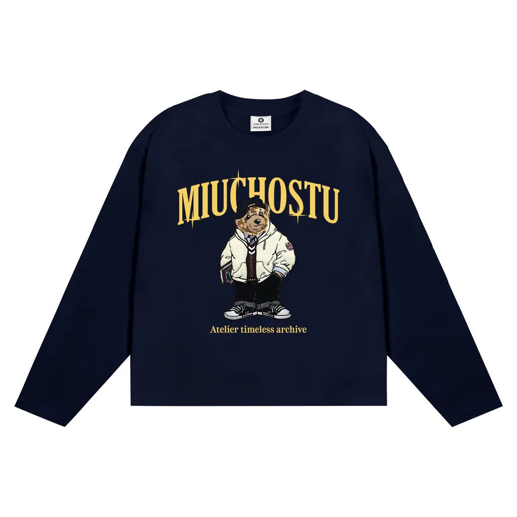 Áo thun boxy tay dài Miucho cotton thoáng mát dày dặn cổ tròn chú gấu đáng yêu in mix 2660_thumbnail_9