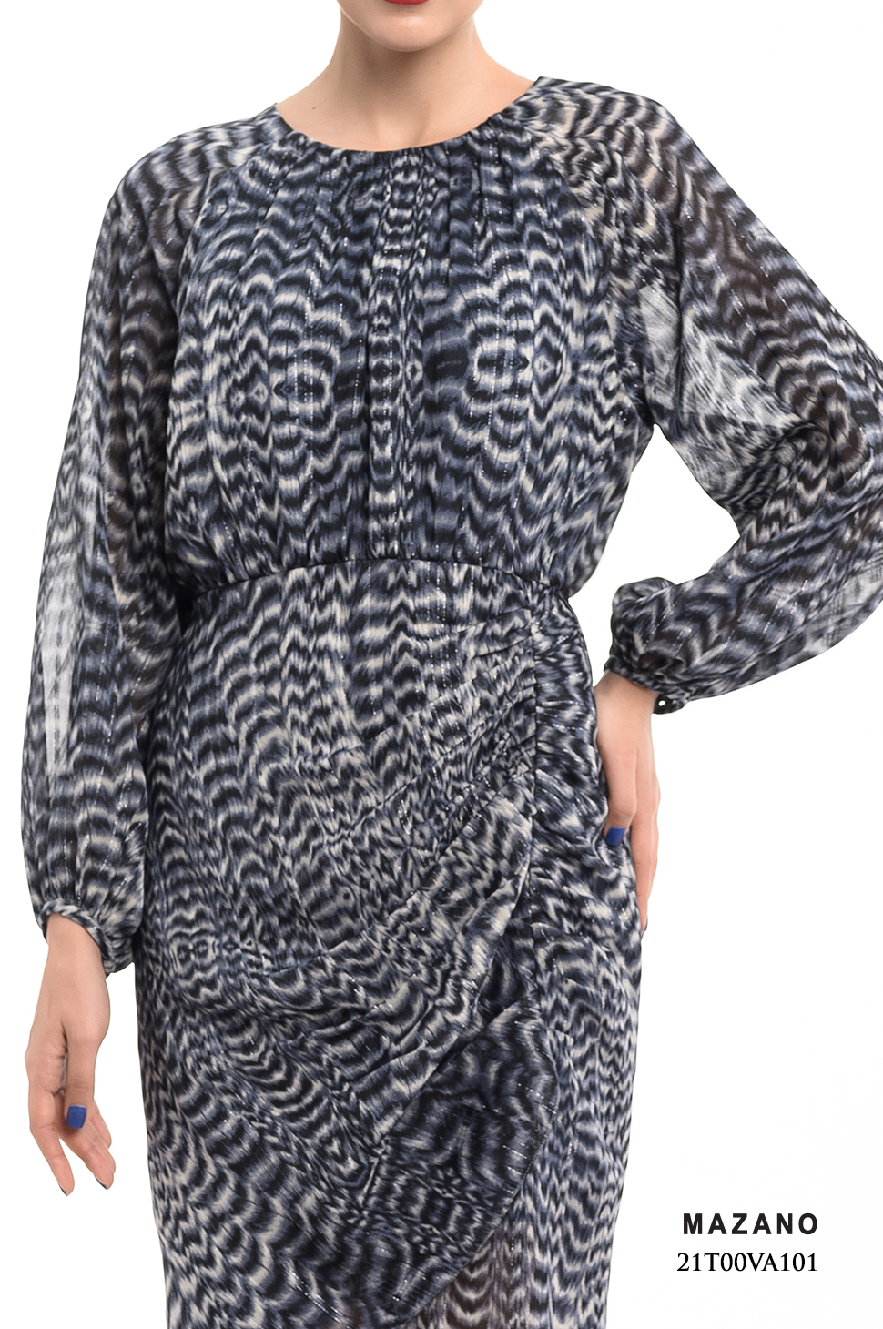 Đầm họa tiết chun eo xếp ly chéo cách điệu_thumbnail_4