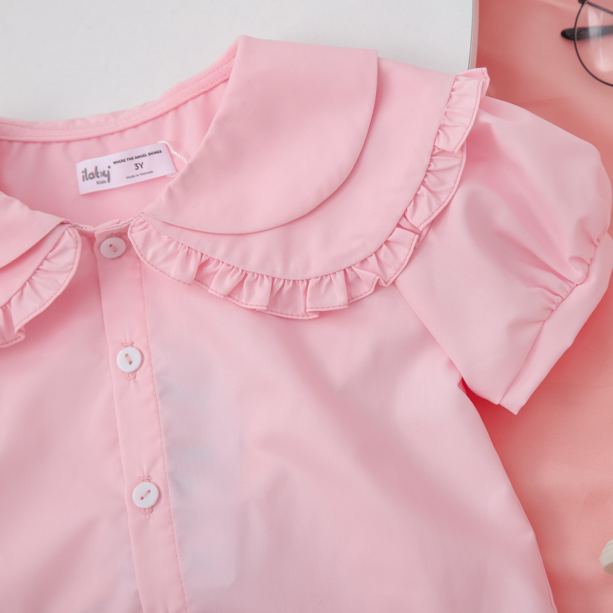 Áo đi học cổ 2 lớp tay bồng