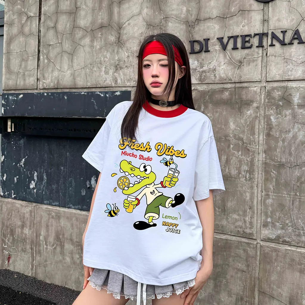 Áo thun boxy phối cổ đỏ hoạt hình dễ thương Miucho 3152_thumbnail_3