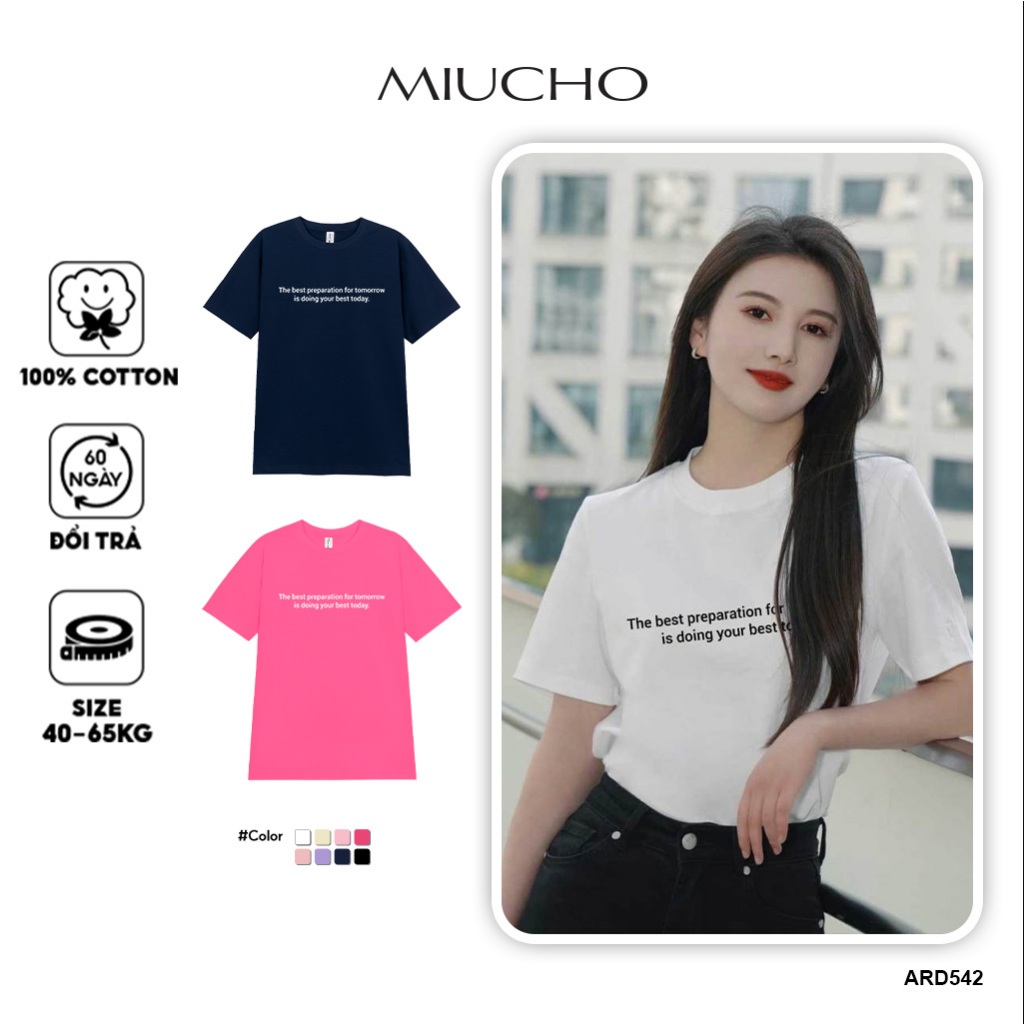 Áo thun nữ form vừa regular ARD542 Miucho Chic cotton cổ tròn in typography_thumbnail_1