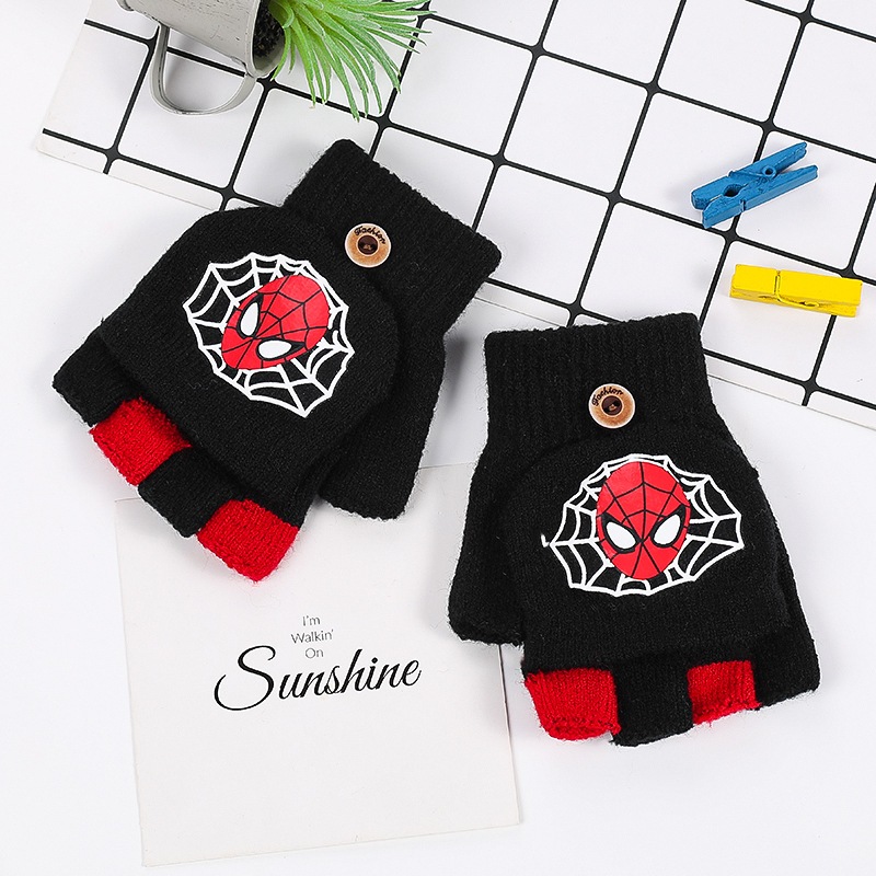 Găng Tay Len Trẻ Em Hở Ngón Có Bao Che Ngón Tay, Hoạt Hình Nhện, Giữ Ấm Mùa Đông Cho Bé Trai Bé Gái 332TL_thumbnail_1