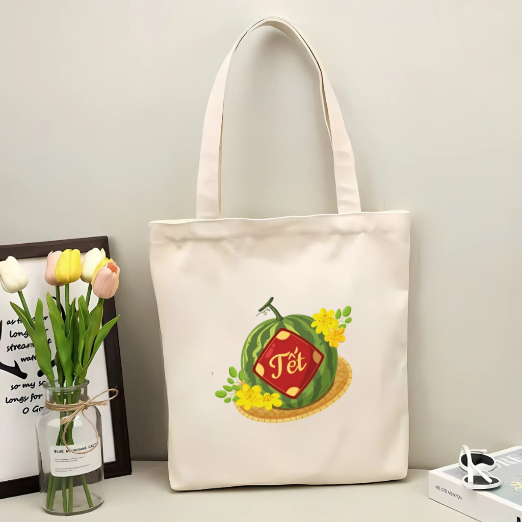 Túi tote vải canvas hình Tết đeo vai, có khoá kéo và ngăn phụ - 𝐖𝐞 𝐓𝐞𝐞 TOTE08_thumbnail_9