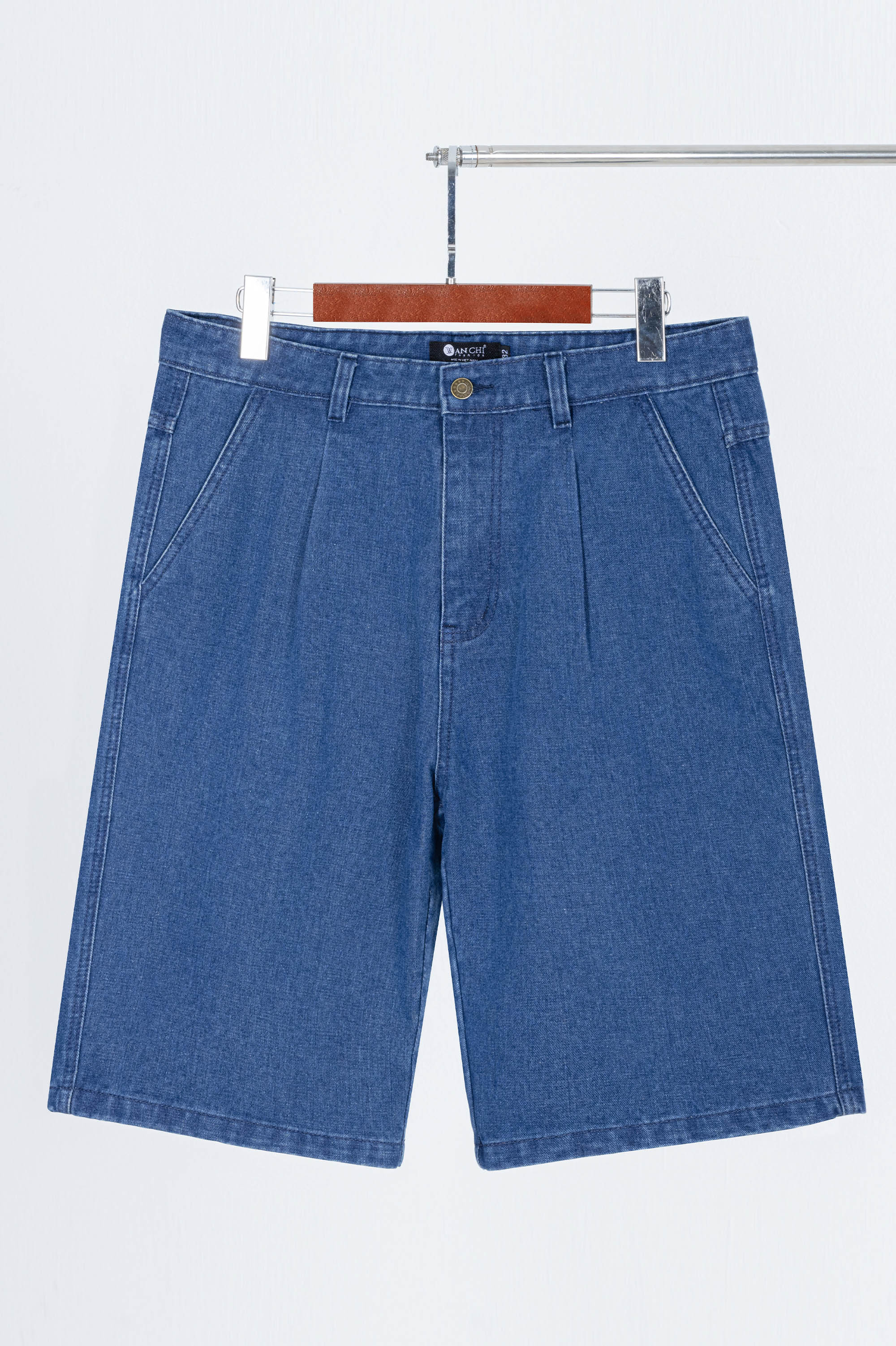 Quần Soọc Jeans 1 Li Nam Trung Niên ANCHI Chất Liệu Cafe Dáng Suông Túi Chéo Màu Xanh Nhạt