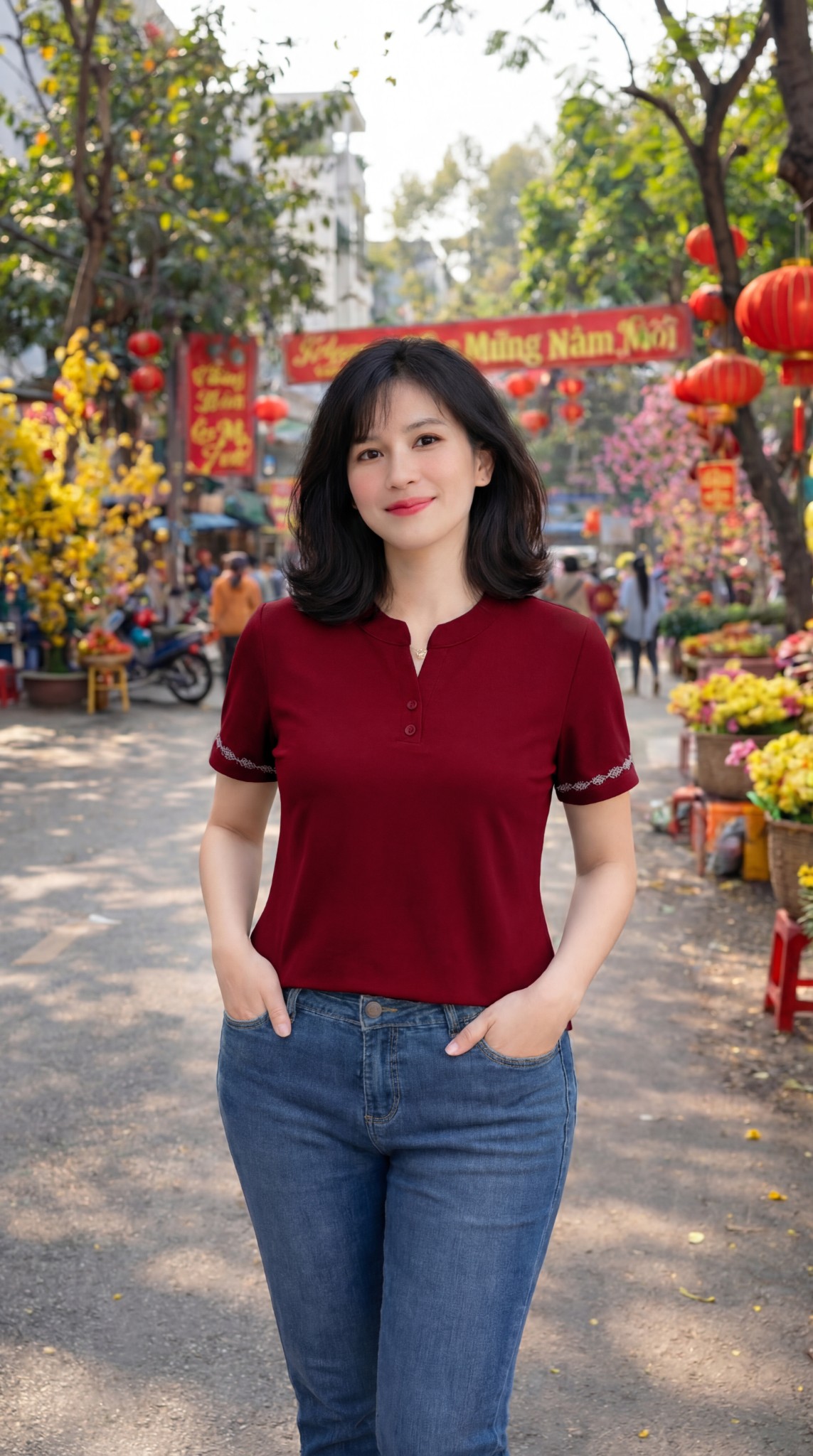 ATF265-Áo Thun Cổ V Phối Hoa_thumbnail_1