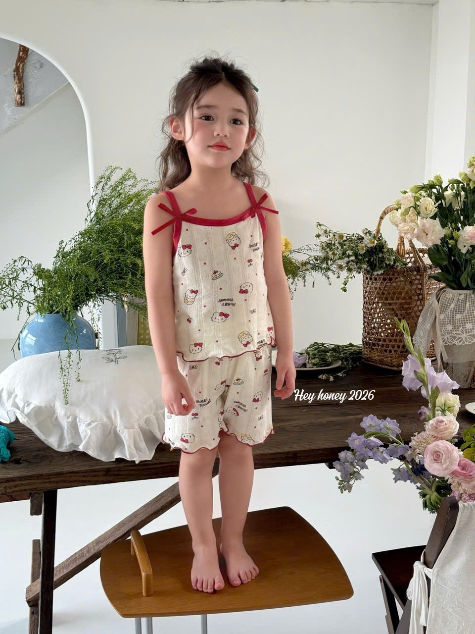 V13 - Set ngủ cotton kitty đỏ 2 chi tiết hãng HeyHoney