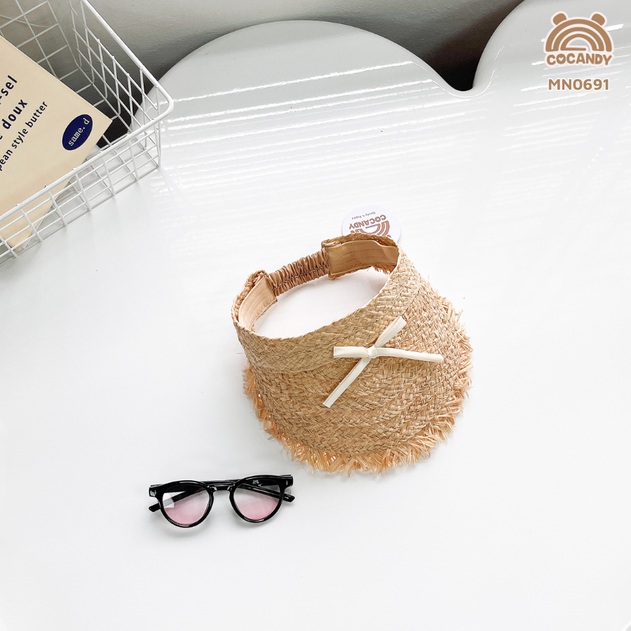 Mũ cói vành nửa đầu phối nơ