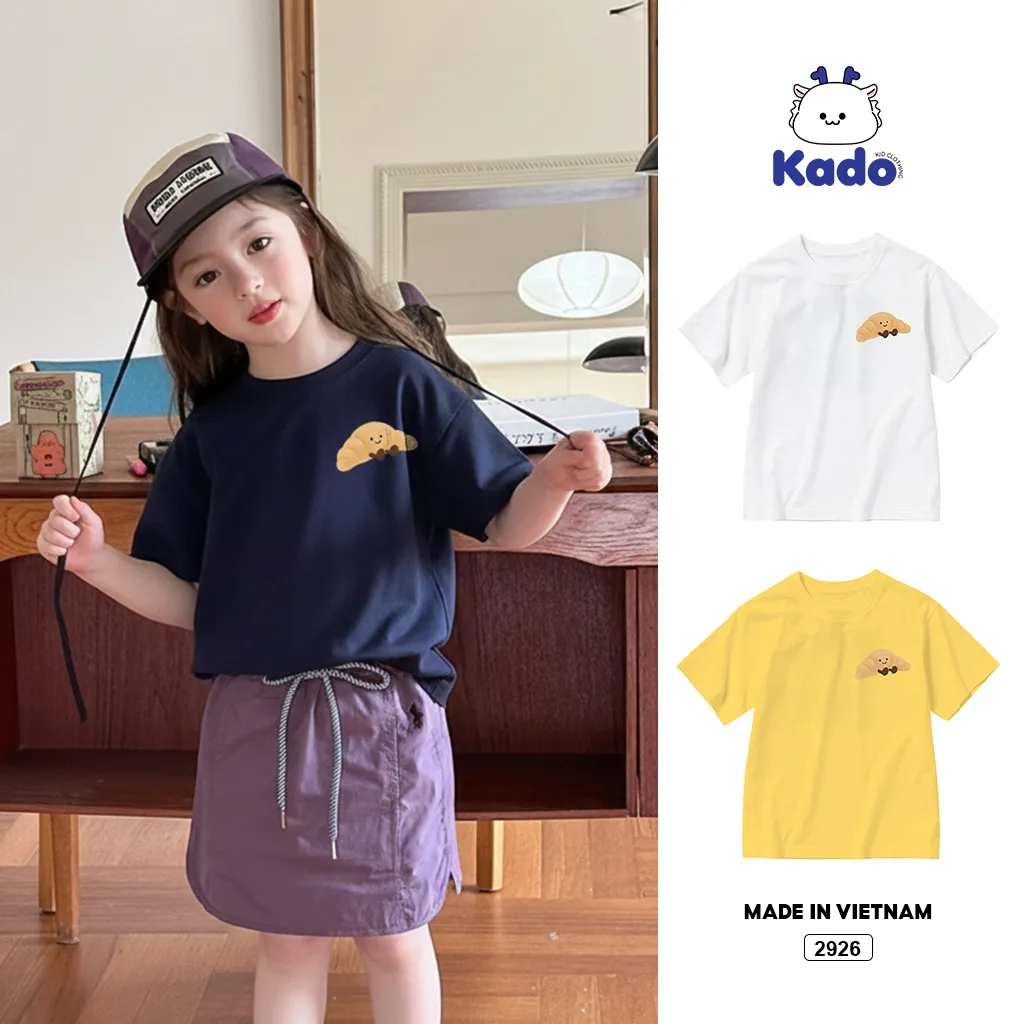Áo thun form rộng bé trai bé gái Kado vải cotton thoáng mát mềm mại basic in artwork 2926