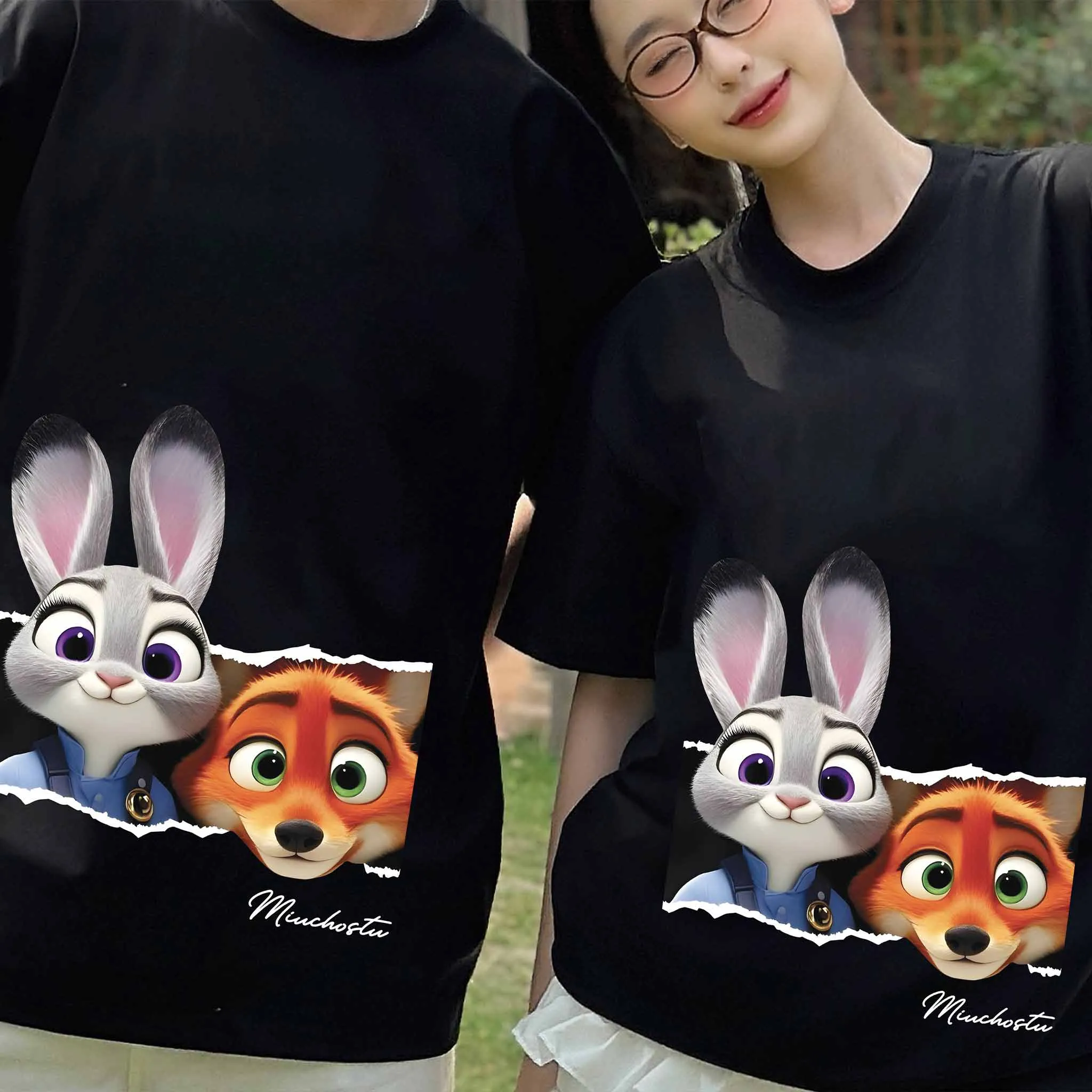 Áo thun couple form rộng Miucho vải cotton thoáng mát dày dặn hoạt hình Zootopia 2813_thumbnail_4