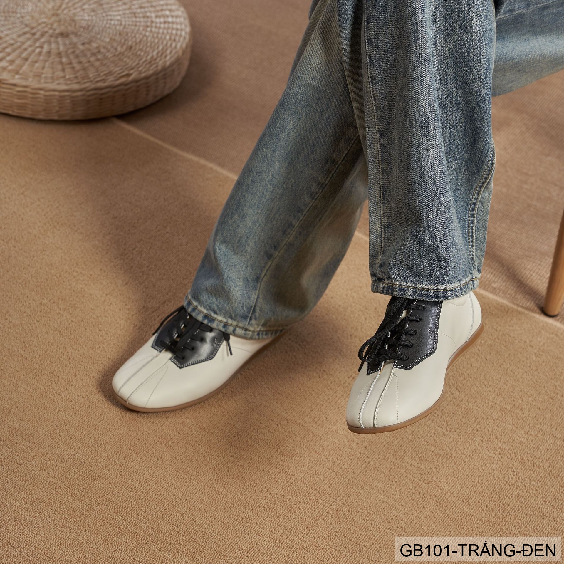 GB101 - Giày thể thao nam phối màu trắng đen và trắng cà phê, đế cao su êm chân, phong cách casual_thumbnail_5