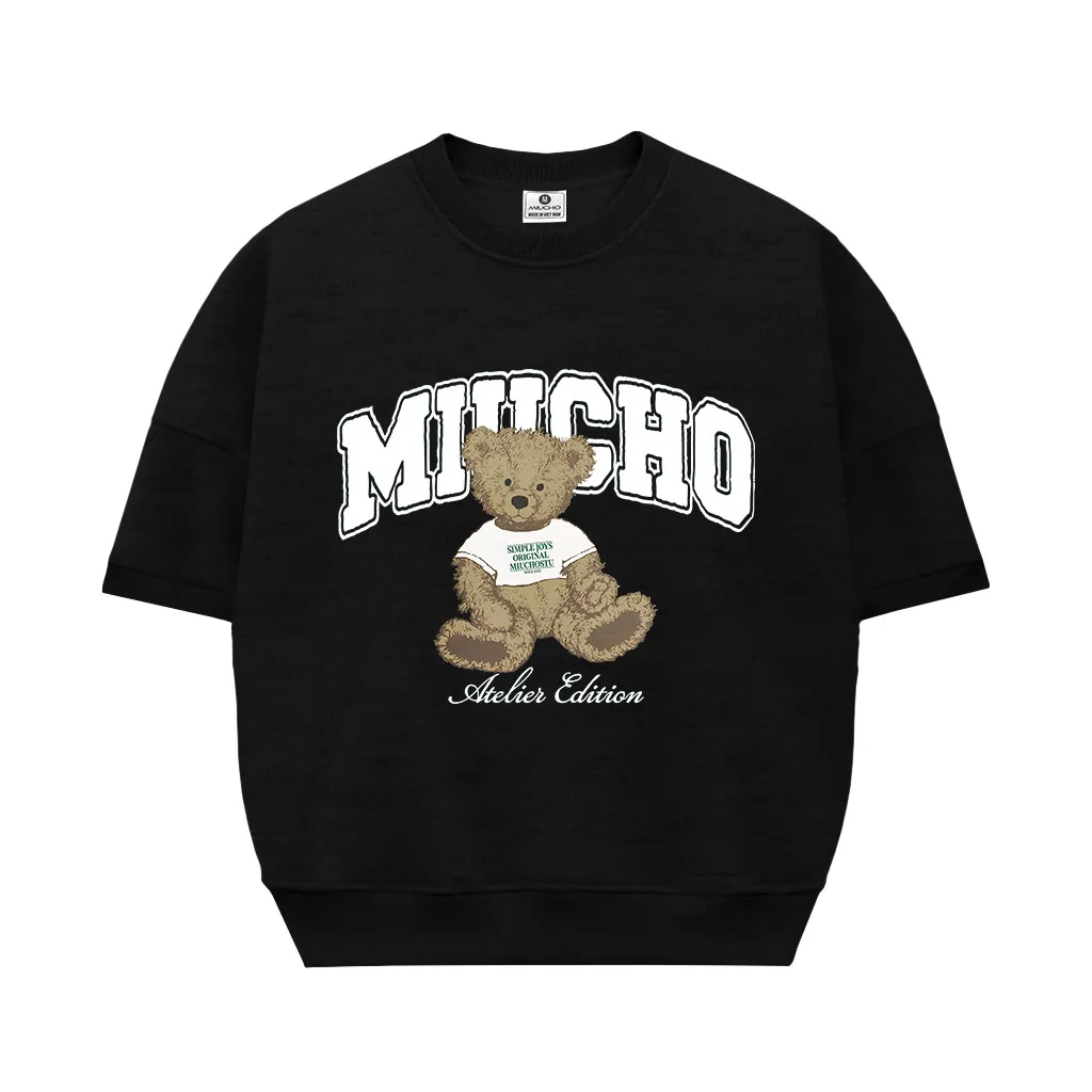 Áo sweater nữ boxy nỉ 2 da Miucho tay ngắn cổ tròn phong cách Hàn Quốc hình gấu đáng yêu 2633_thumbnail_7