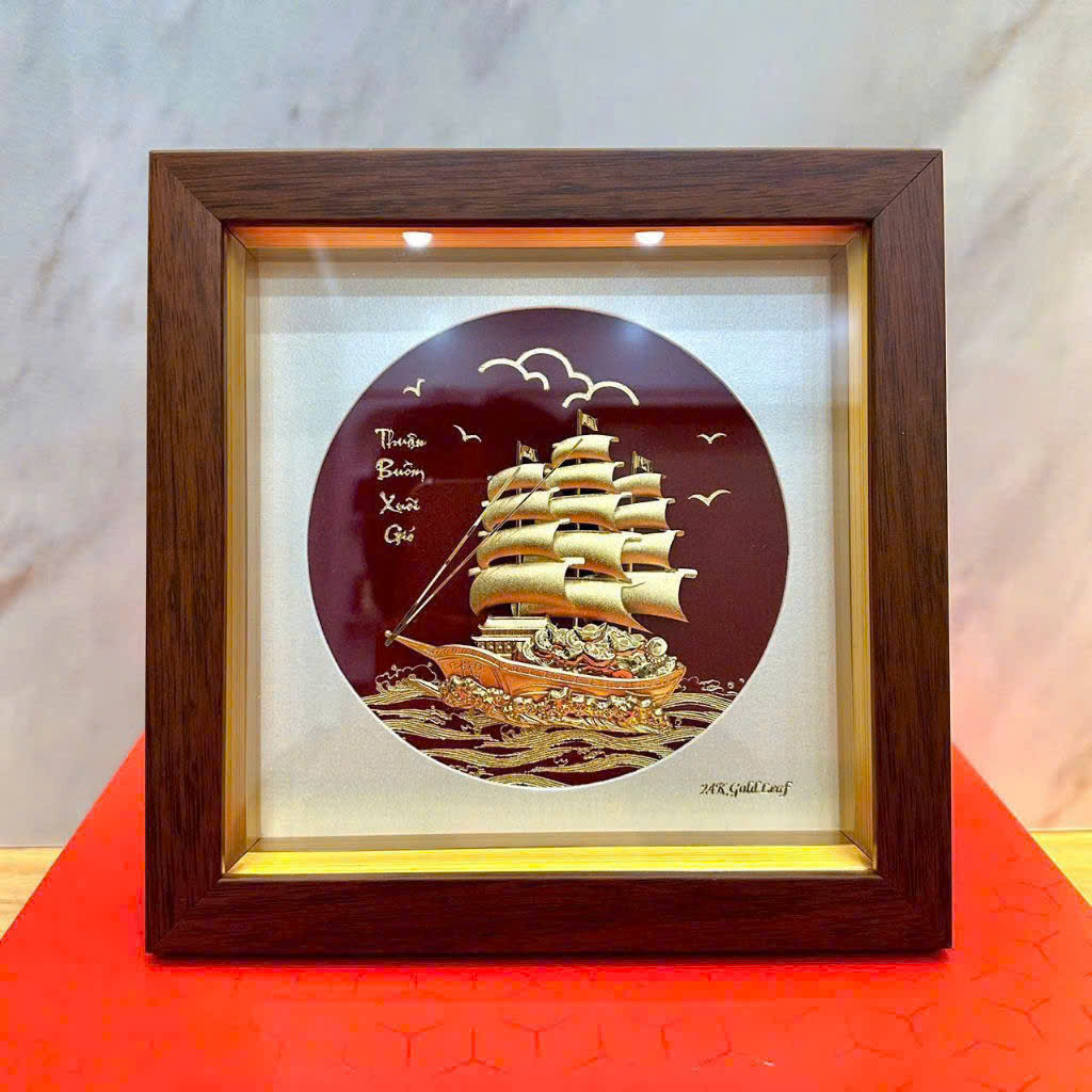 Tranh thuyền thuận buồm xuôi gió 20 cm x 20cm mạ vàng 24k_thumbnail_0