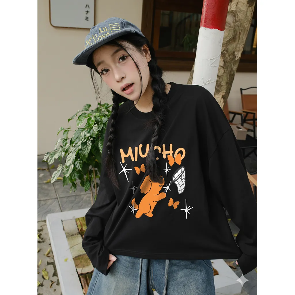 Áo thun boxy nam nữ Miucho chất vải mềm mại thoáng mát cún bắt bướm in mix 2834_thumbnail_6