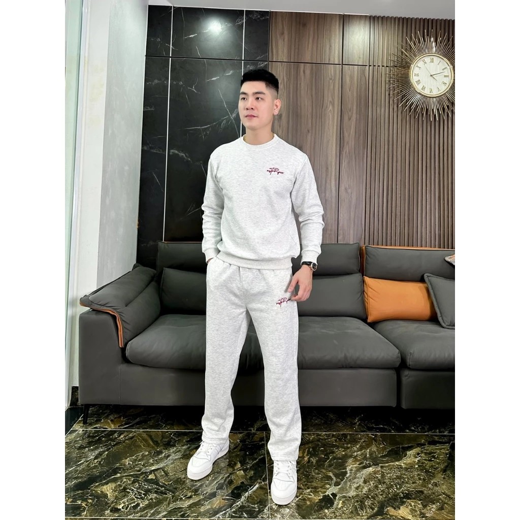 Bộ Nỉ Ép Lông Cáo Nam Nữ Thêu Chữ Ký Siêu Chất FORM Ống Quần Suông_thumbnail_3