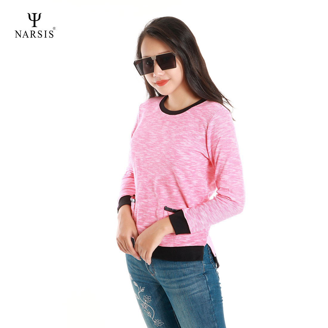 ÁO HỒNG DÀI TAY - THU ĐÔNG L6070 NARSIS VẢI LEN COTTON ẤM ÁP, THOÁNG MÁT, GIỮ ẤM TỐT, MỀM MẠI_thumbnail_2